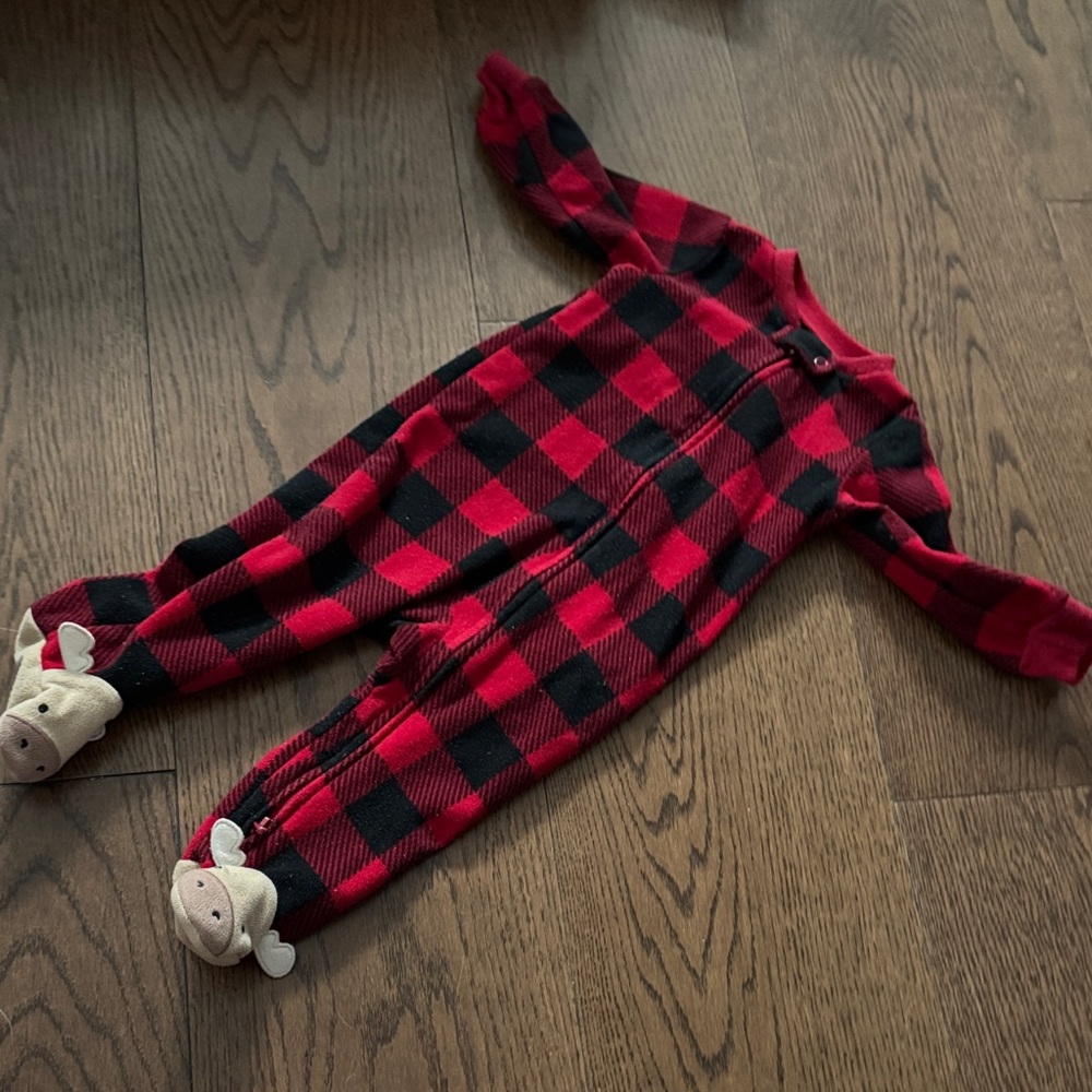 Carter's Red and Black Buffalo Plaid Footed One-Piece